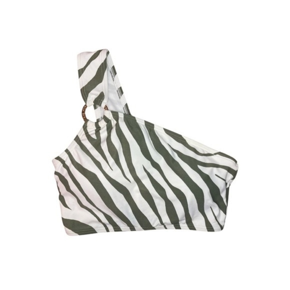 One Shoulder Bikini Green Zebra
